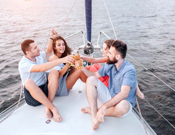 group of friends in a sailboat