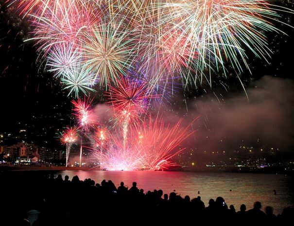 blanes fireworks from the sea on a boat